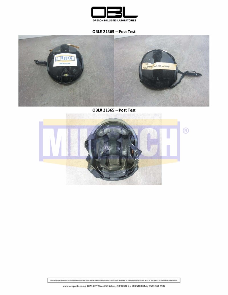 Ballistic Helmet OBL 9mm BFD Test Report 4